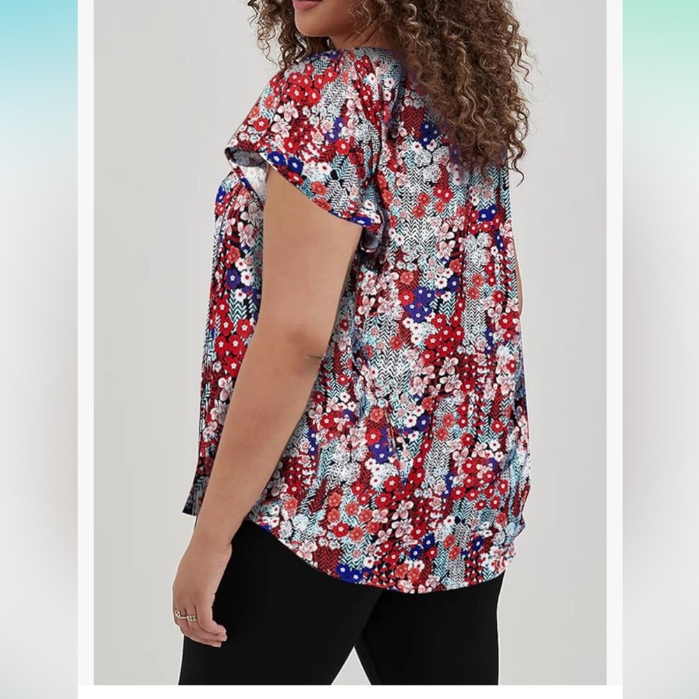 Flutter sleeve tie-neck boho short sleeved blouse - Picture 2 of 11